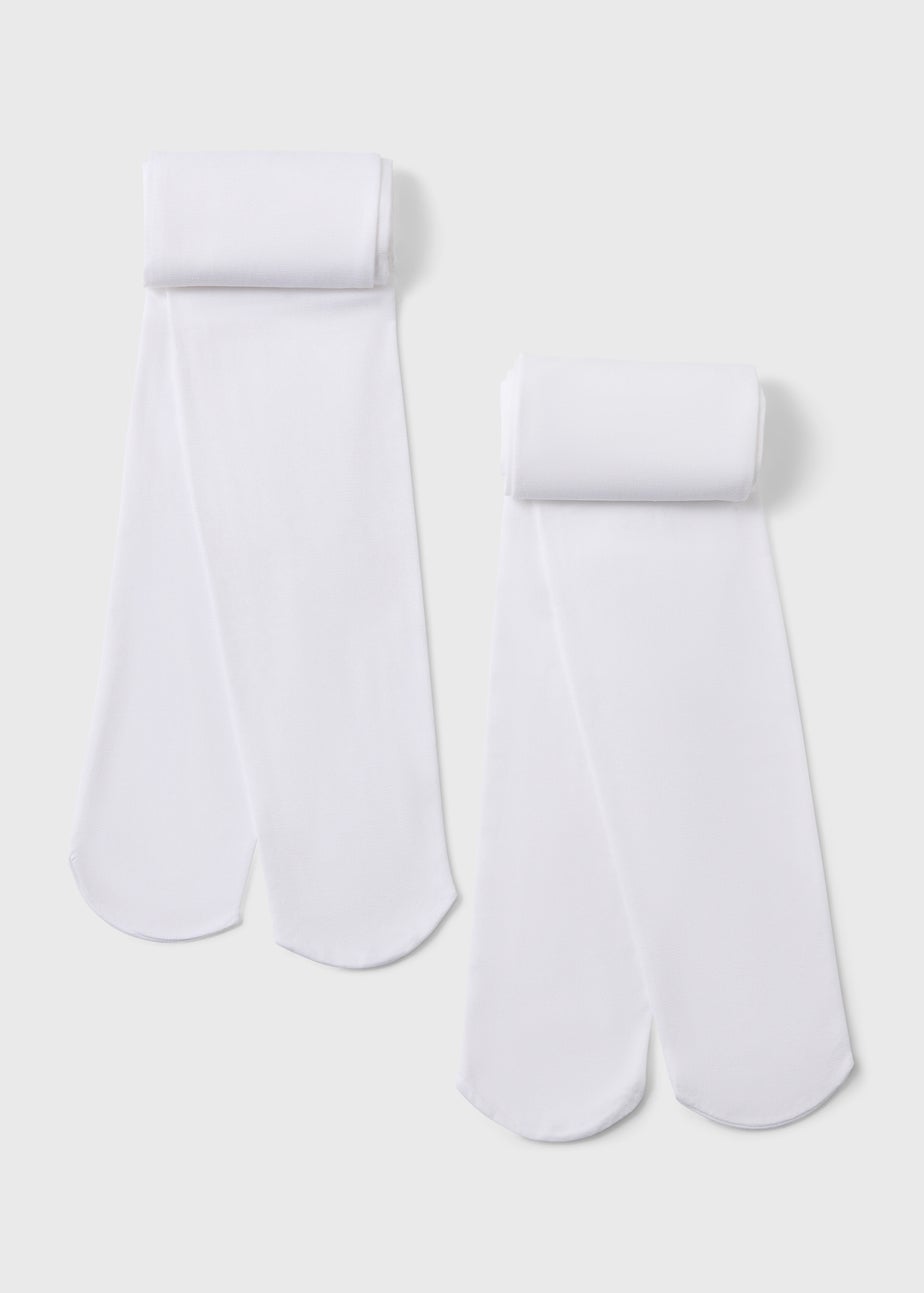 2 Pack Girls White Tights (Ages 4–13 Years)