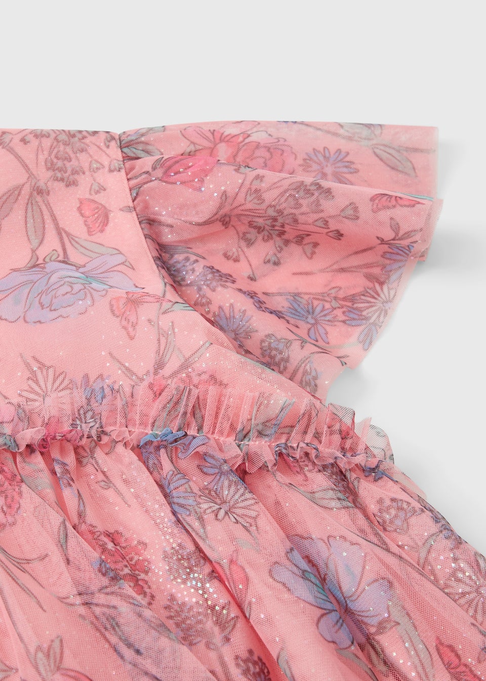 Girls Pink Floral Print Mesh Dress (7-15yrs)