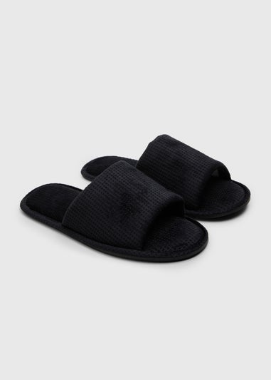 Black Waffle Slider Slippers
