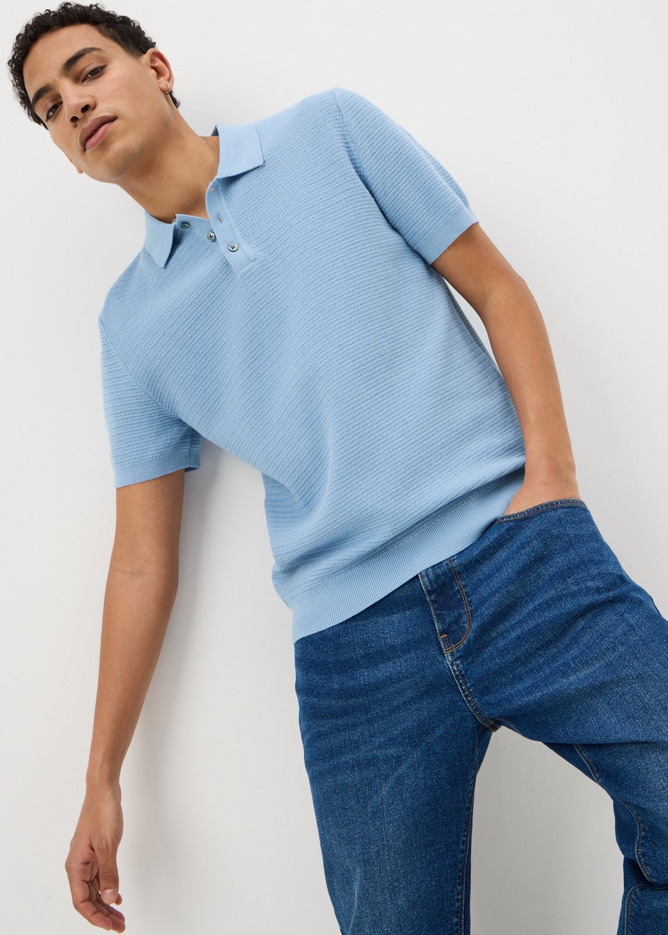 Blue Textured Polo Top