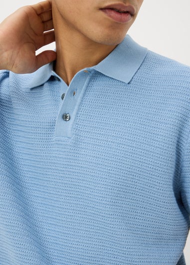 Blue Textured Polo Top