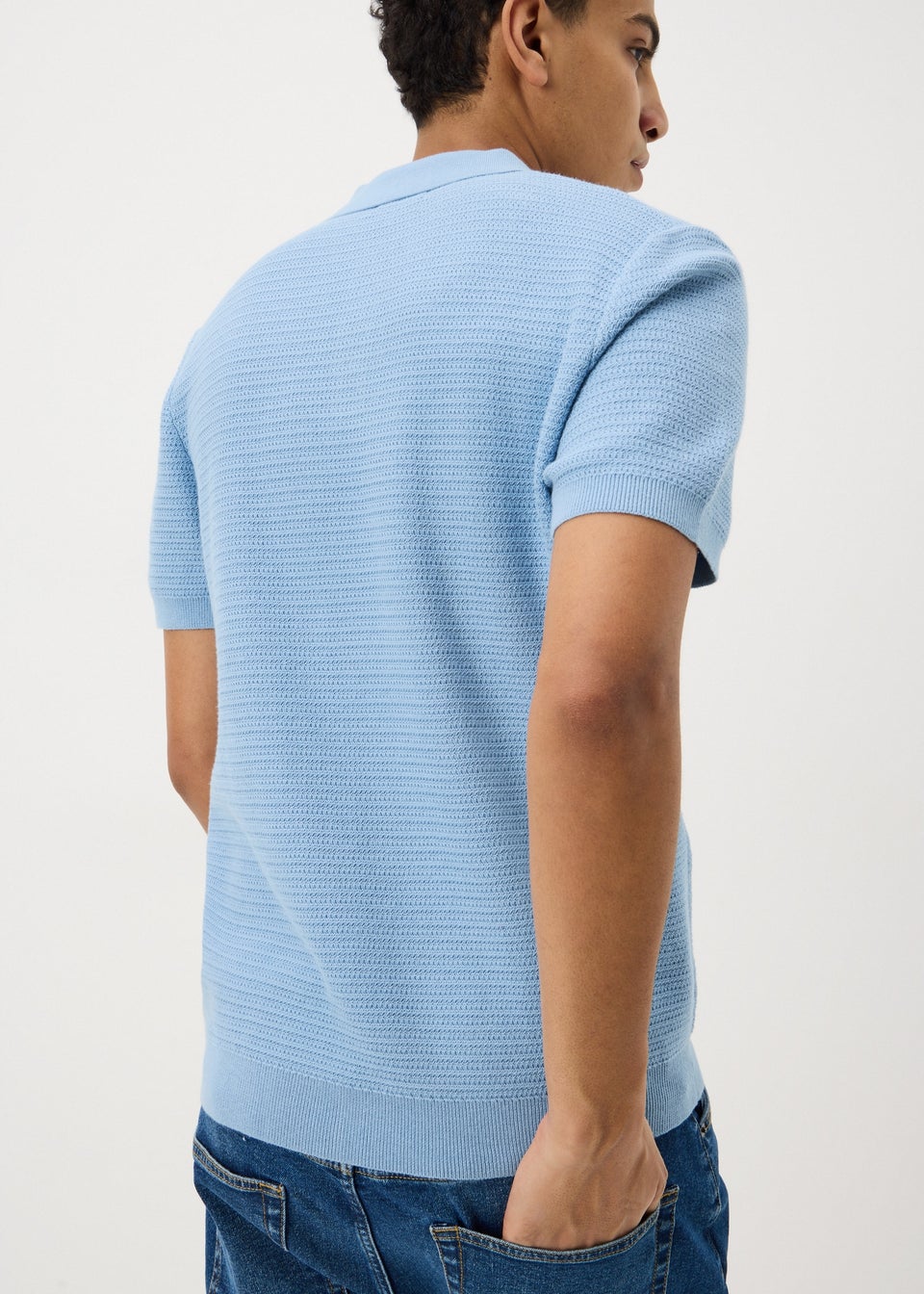Blue Textured Polo Top