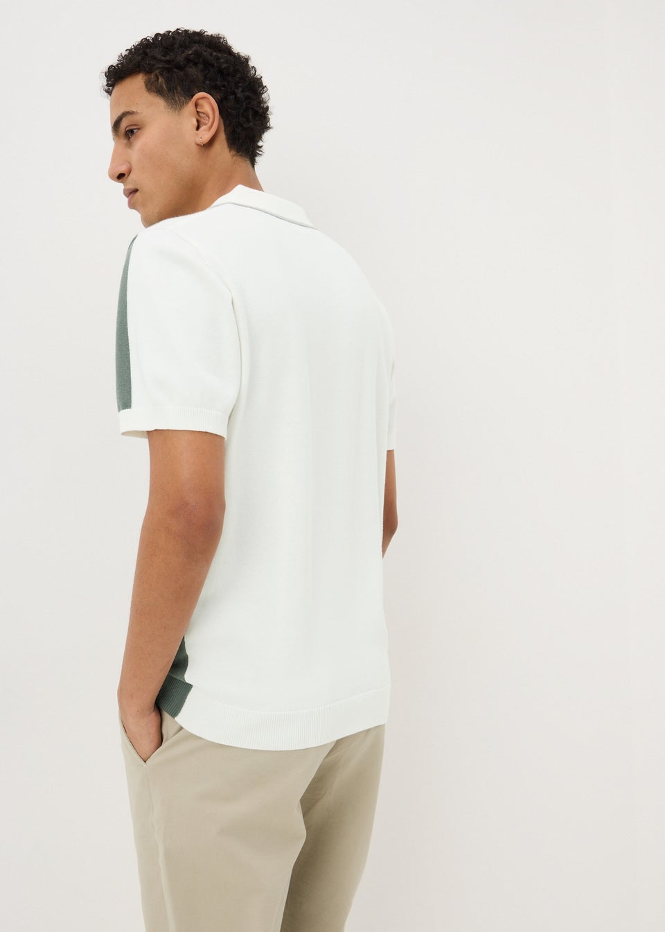 Green Colour Block Knitted Polo Shirt