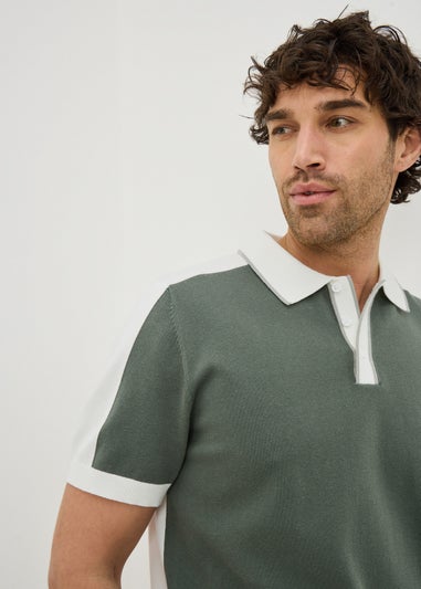Green Colour Block Knitted Polo Shirt