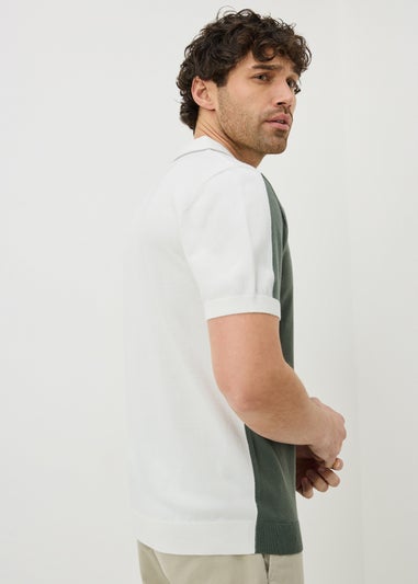 Green Colour Block Knitted Polo Shirt