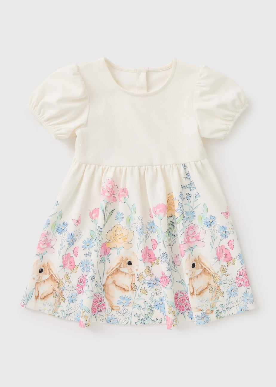 Girls Cream Scuba Bunny Easter Dress (1-7 Yrs)