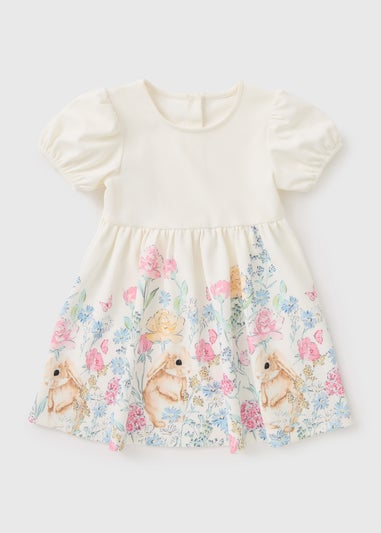 Girls Cream Scuba Bunny Easter Dress (1-7 Yrs)