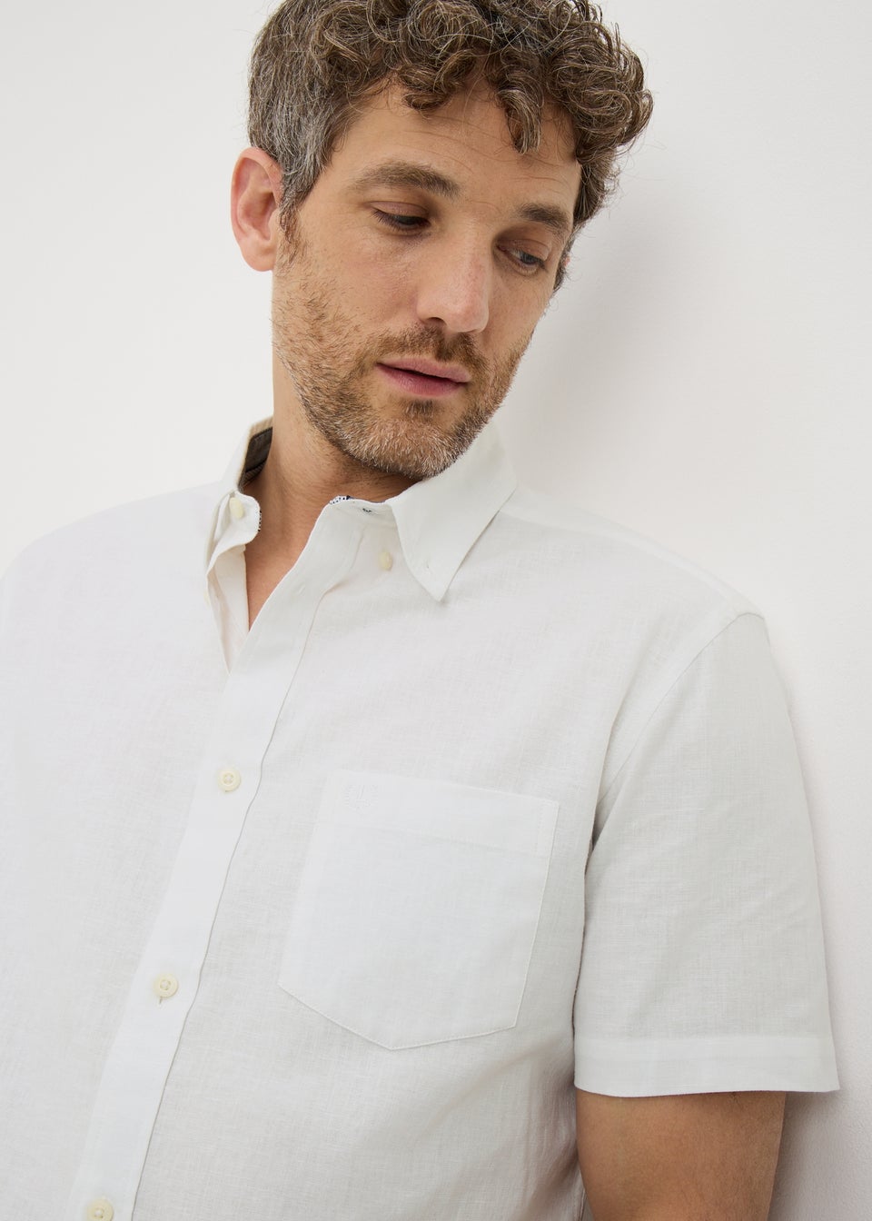 Lincoln White Linen Blend Short Sleeve Shirt