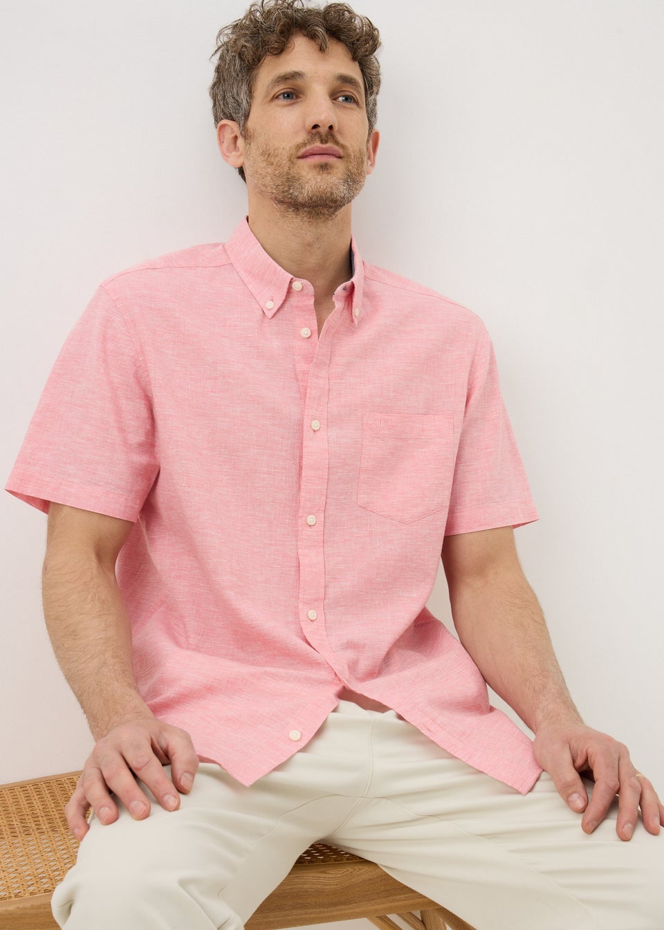 Lincoln Pink Linen Blend Short Sleeve Shirt