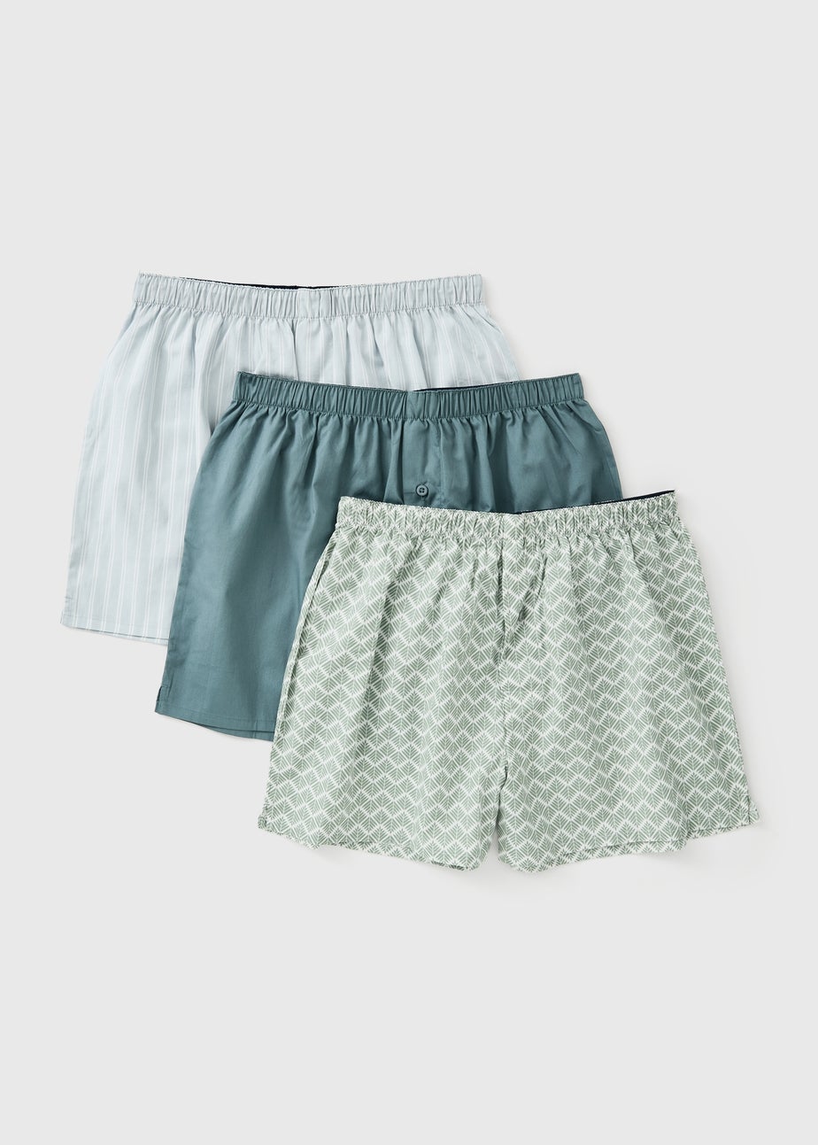 3 Pack Green Printed Woven Boxers