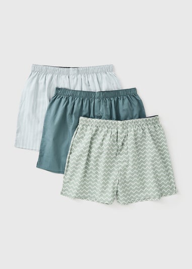 3 Pack Green Printed Woven Boxers