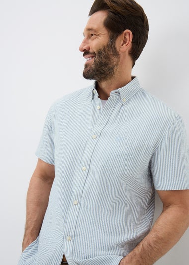 Lincoln Blue Stripe Seersucker Short Sleeve Shirt