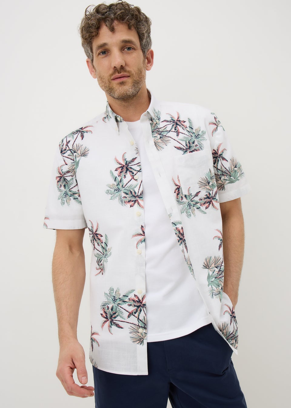 Lincoln White Palm Print Short Sleeve Shirt