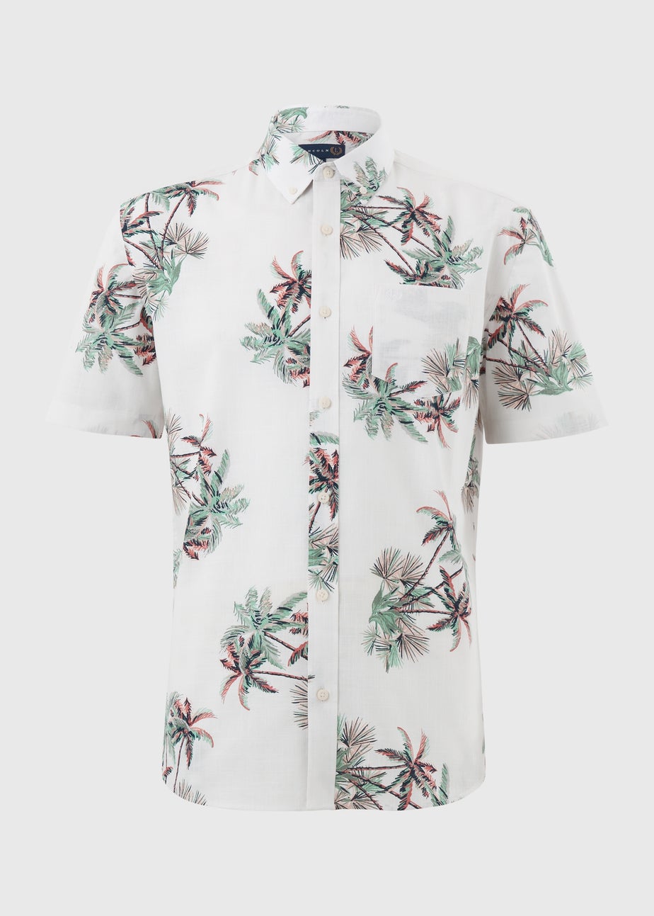 Lincoln White Palm Print Short Sleeve Shirt