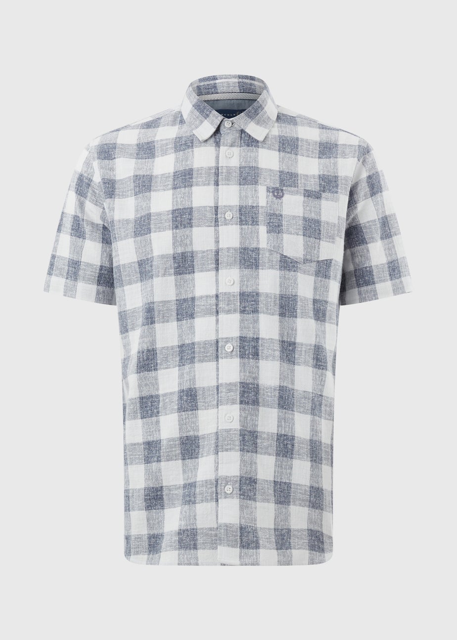 Lincoln Blue Dobby Check Short Sleeve Shirt:
