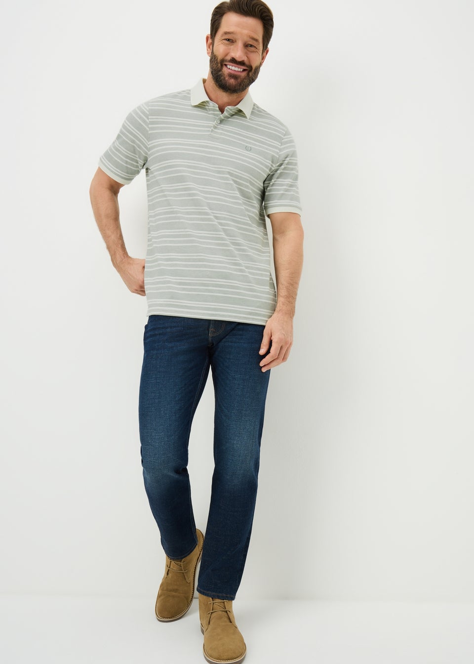 Lincoln Sage Striped Polo Top