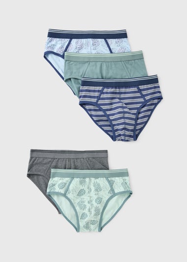 5 Pack Blue Leaf Print Briefs