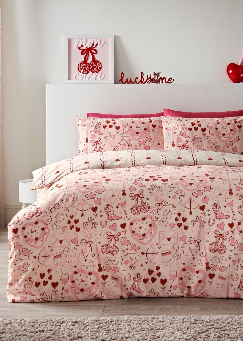 Pink Vintage Print Duvet Set