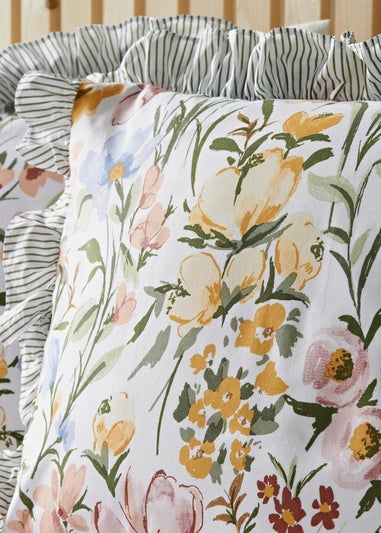 Multicolour Floral Ruffle Trim Duvet Set