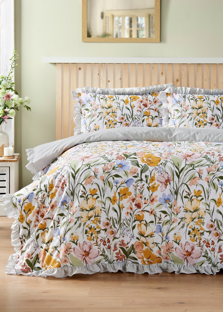 Multicolour Floral Ruffle Trim Duvet Set