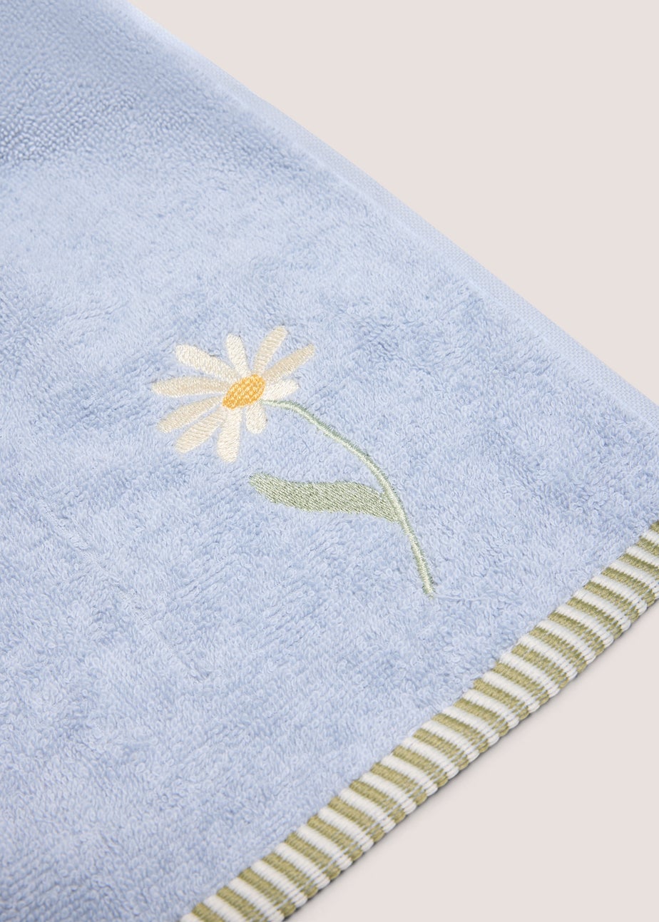 Blue Daisy Embroidered Hand Towel