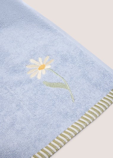Blue Daisy Embroidered Hand Towel