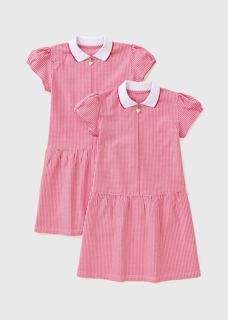 2 Pack Girls Red Gingham Knit Collar Dress (4-13yrs)