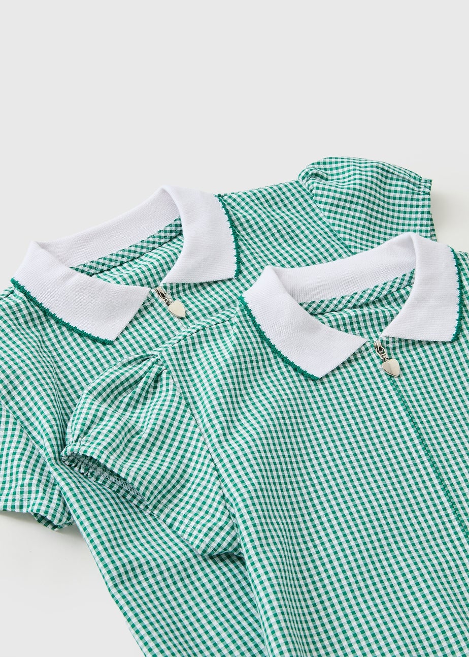 2 Pack Girls Green Gingham Knit Collar Dress (4-13yrs)