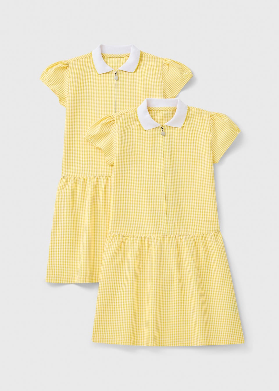 2 Pack Girls Yellow Gingham Knit Collar Dress (4-13yrs)