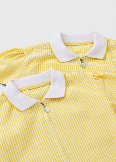 2 Pack Girls Yellow Gingham Knit Collar Dress (4-13yrs)