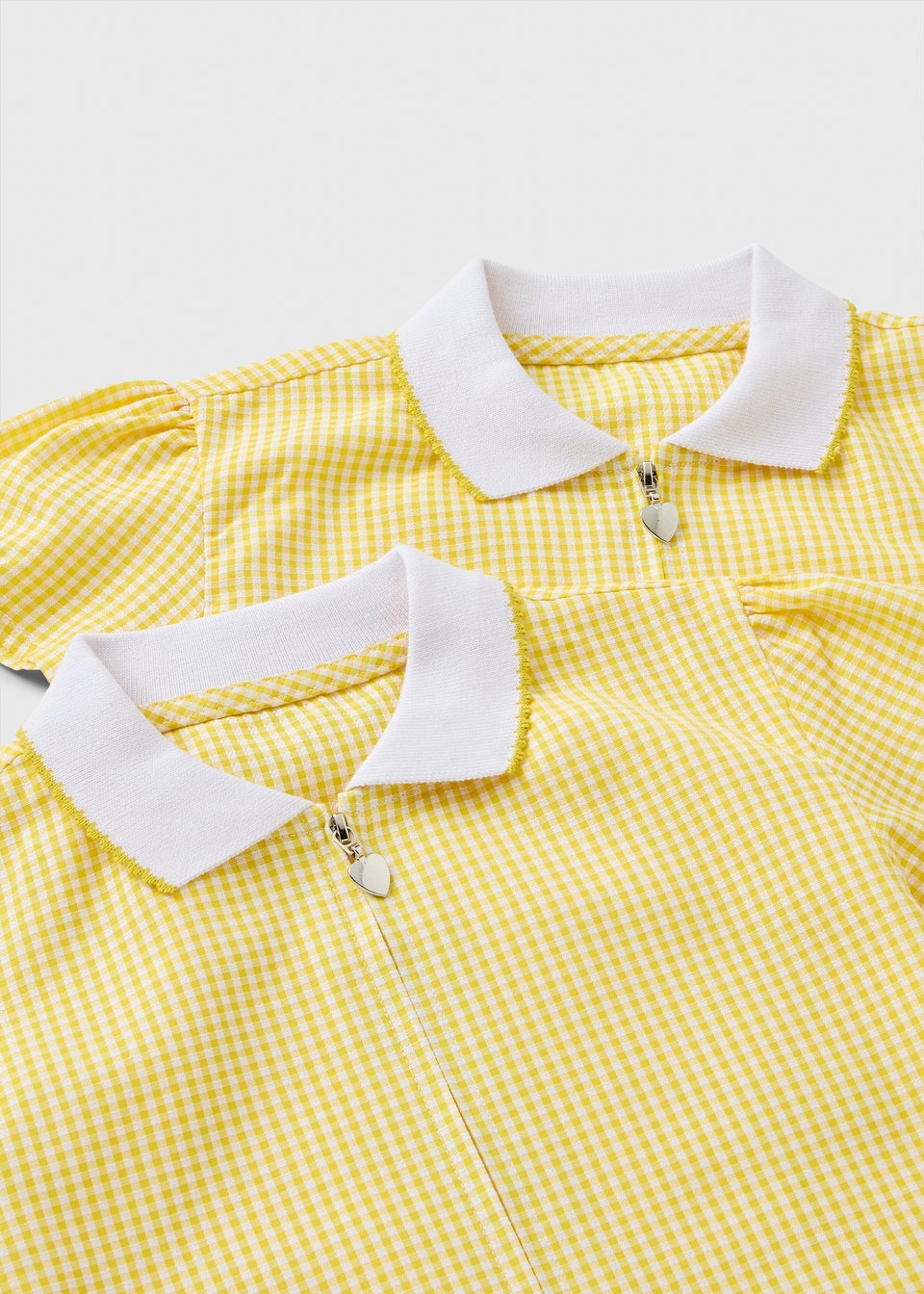 2 Pack Girls Yellow Gingham Knit Collar Dress (4-13yrs)