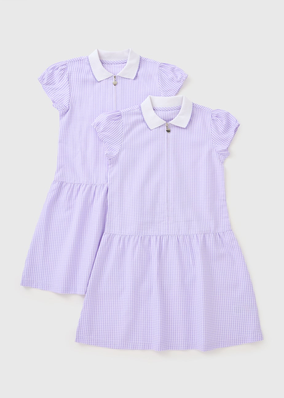 2 Pack Girls Lilac Gingham Pinafore Dress (3-13 Years)