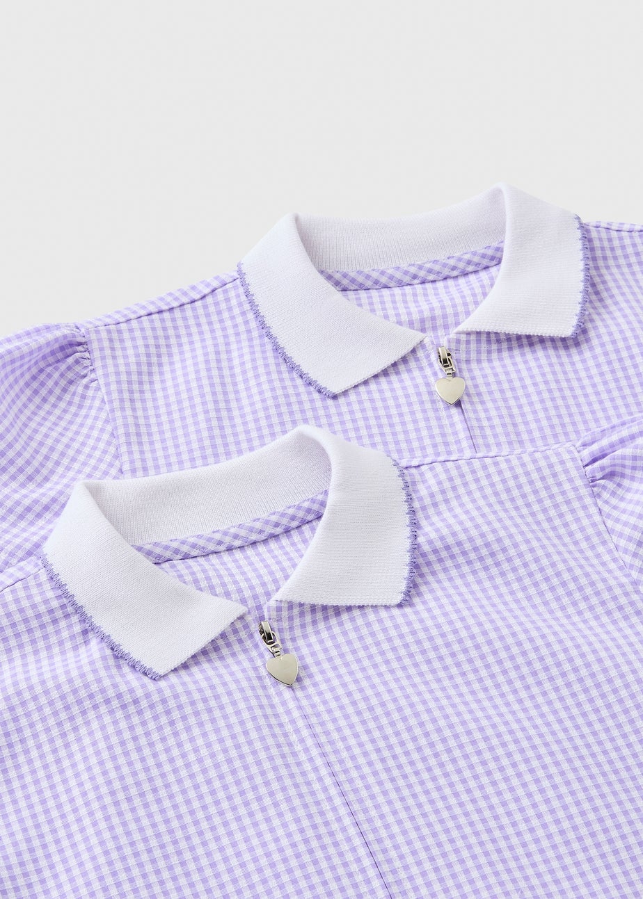 2 Pack Girls Lilac Gingham Knit Collar Dress (4-13yrs)