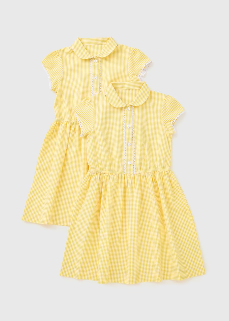 2 Pack Girls Yellow Gingham Pinafore Dress (3-13 Years)