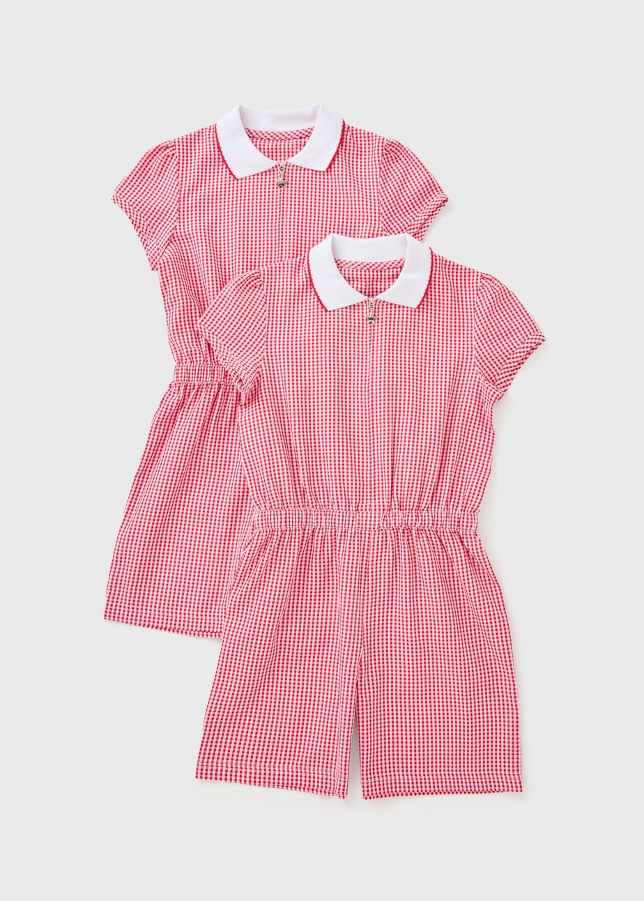 2 Pack Girls Red Gingham Playsuits (4-13yrs)
