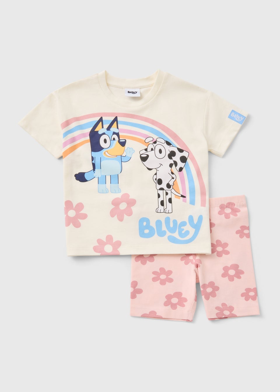 Bluey Girls Pink Flower T-Shirt & Cycle Shorts (1-7yrs)