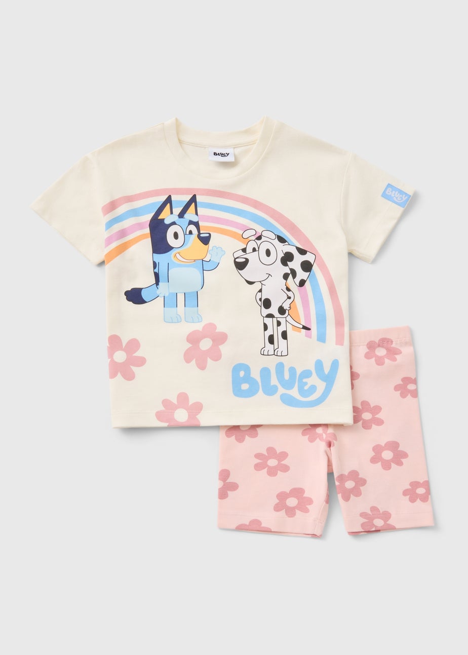 Bluey Girls Pink Flower T-Shirt & Cycle Shorts (1-7yrs)