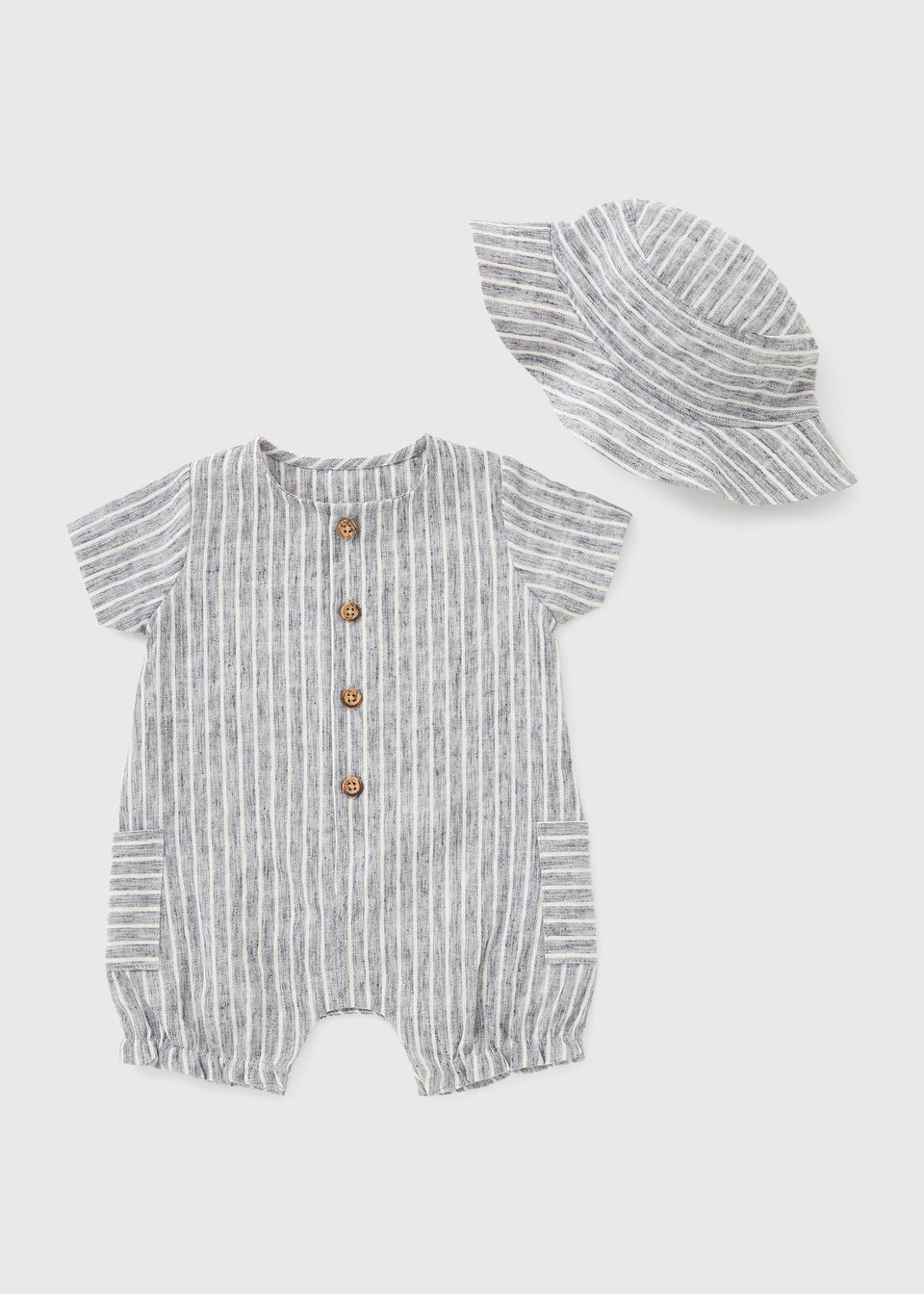 Baby Grey Stripe Romper & Hat Set (Newborn-23mths)