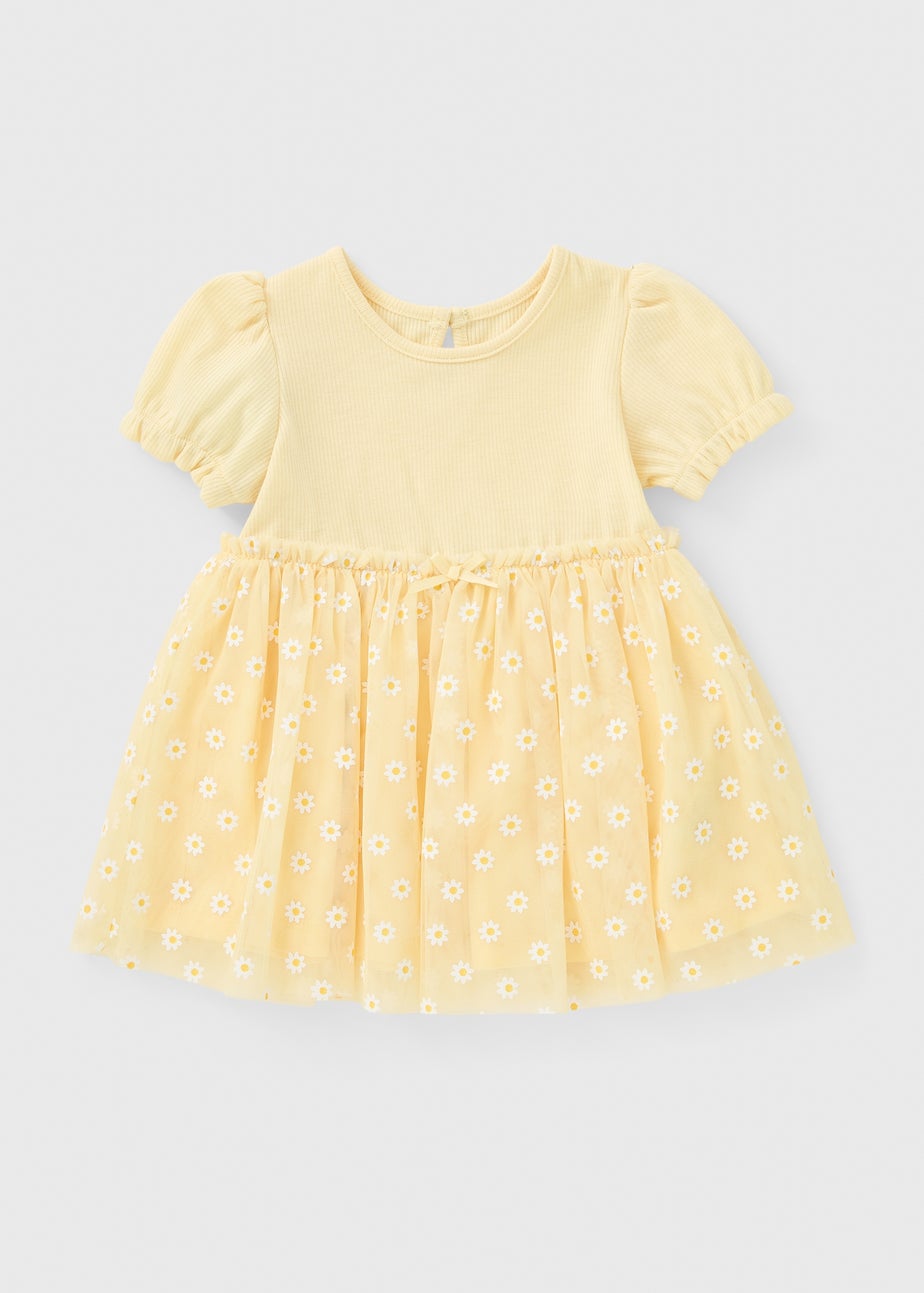 Baby Yellow Mesh Daisy Dress