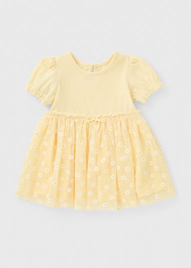 Baby Yellow Mesh Daisy Dress