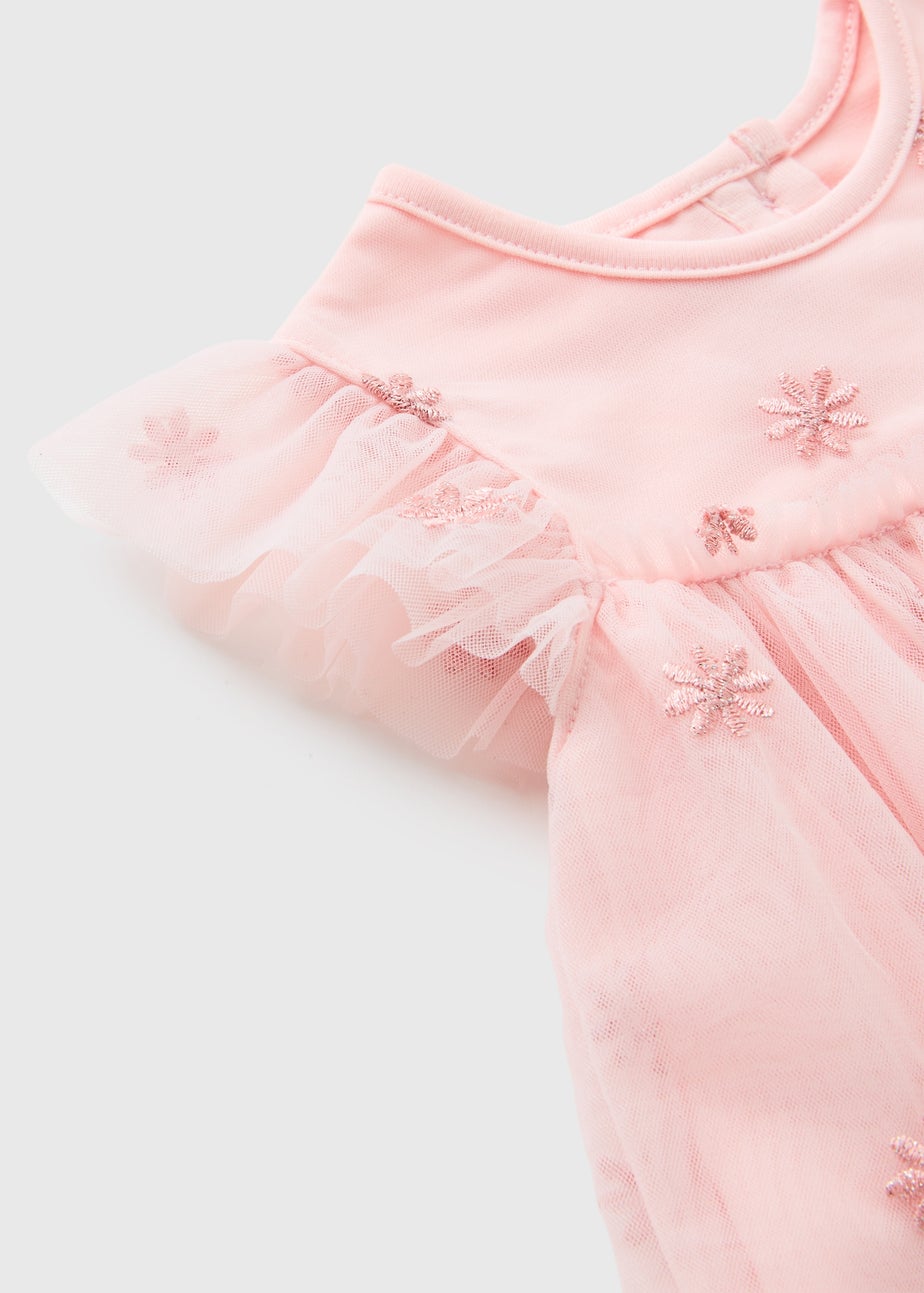 Girls Pink Flower Mesh Dress (Newborn-23mths)