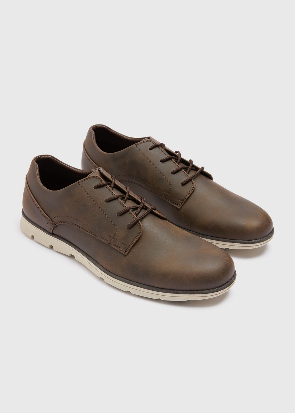 Brown Faux Leather Derby Shoe