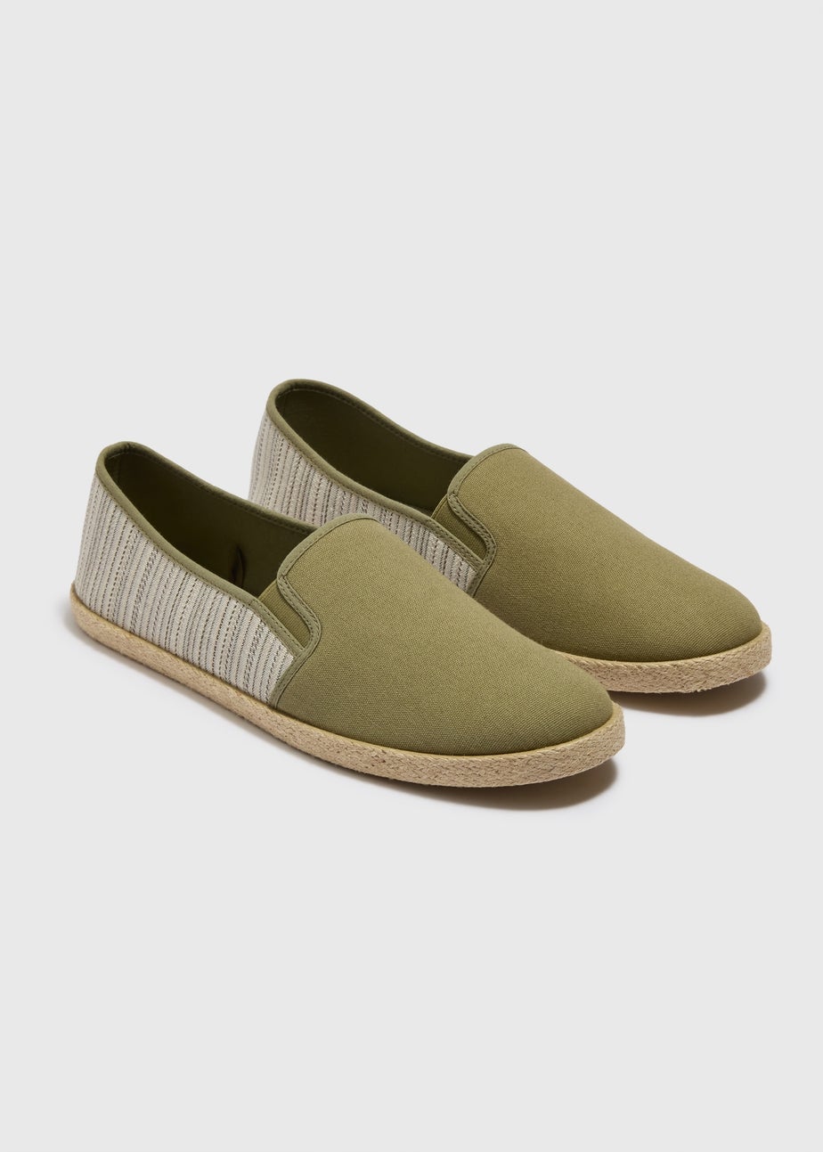Khaki Stripe Textured Espadrilles