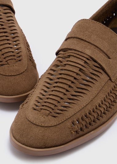 Tan Real Suede Braided Loafers