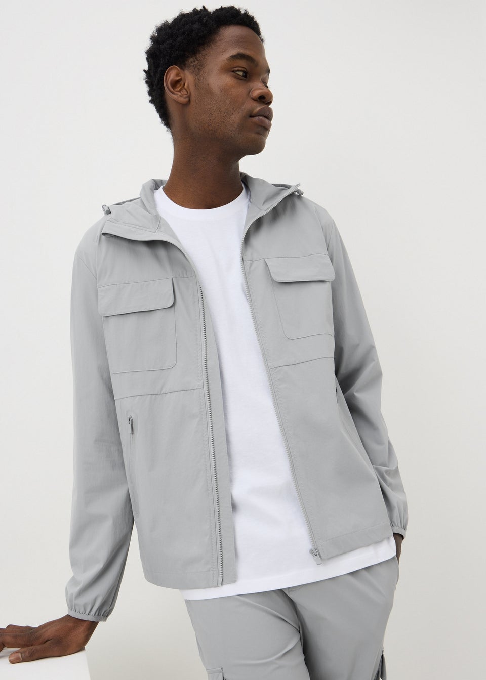 Grey Hooded Co Ord Windbreaker