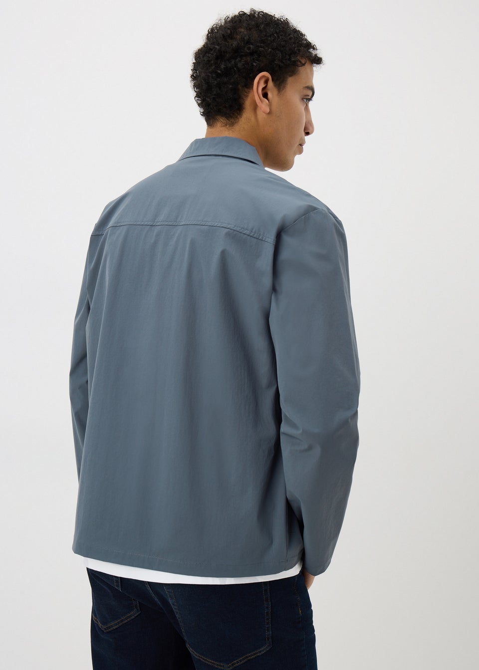 Blue Stretch Zip Shacket