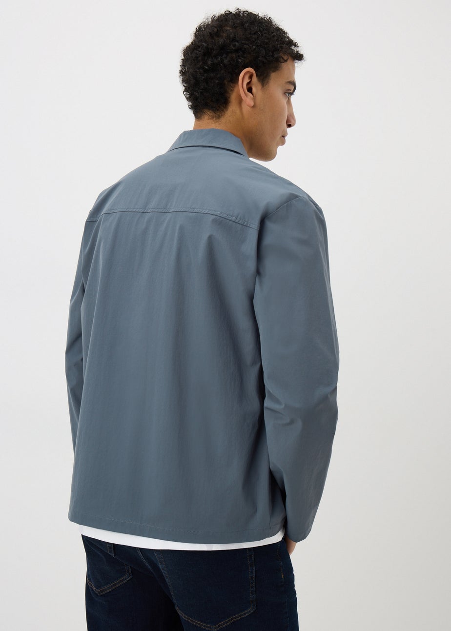 Blue Stretch Zip Shacket