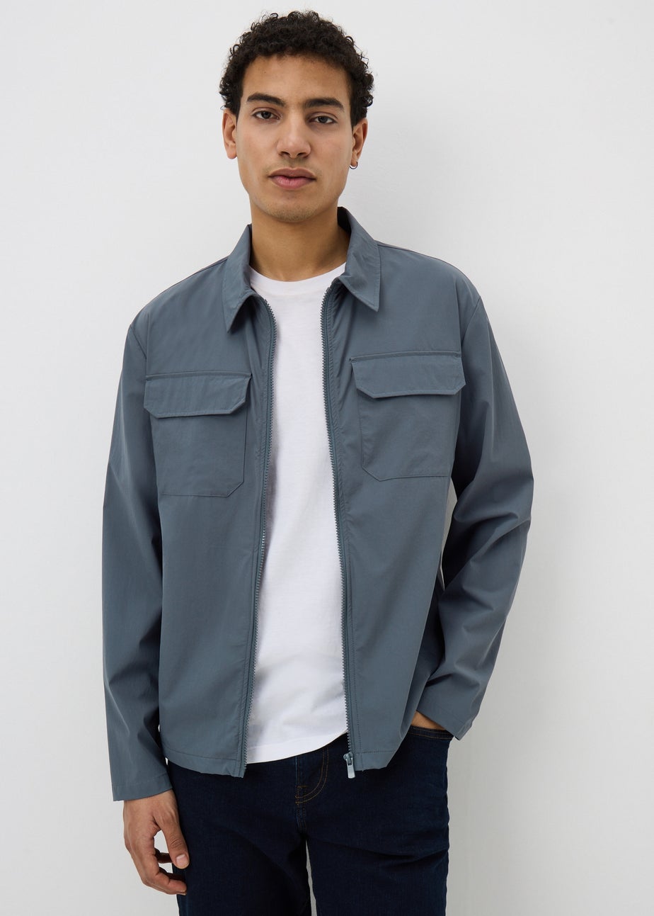 Blue Stretch Zip Shacket