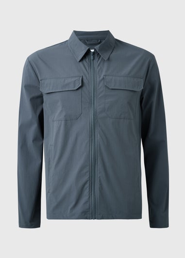 Blue Stretch Zip Shacket