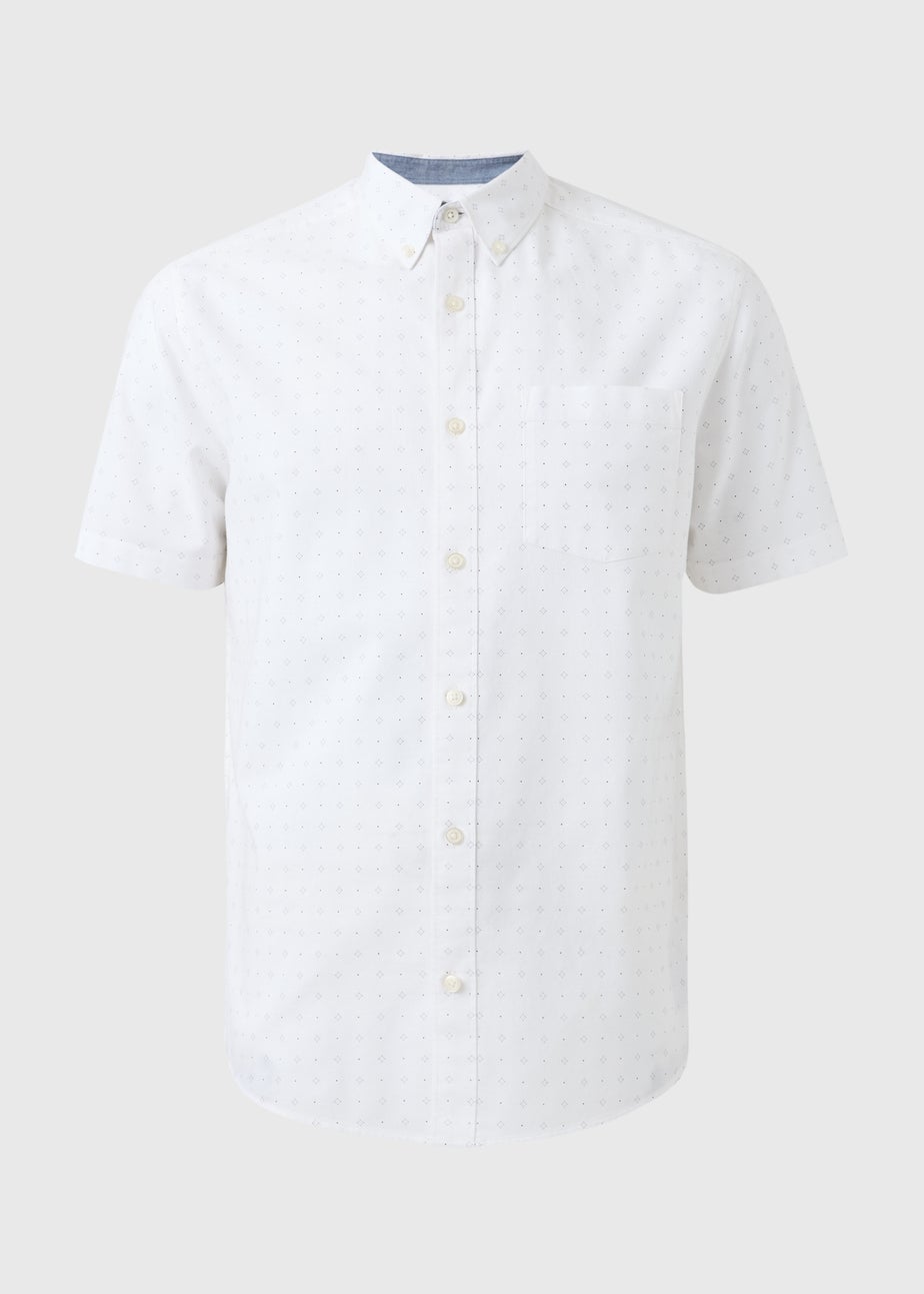 White Geo Short Sleeve Oxford Shirt